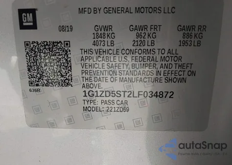 2020 Chevrolet Malibu Fwd Lt из США, поврежденный, VIN 1G1ZD5ST2LF034872